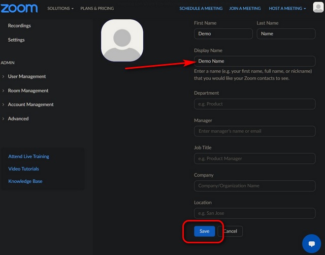 Cambiar el nombre de su perfil en Zoom de forma permanente