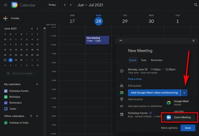 Enviar una invitación a una reunión de Zoom con Google Calendar