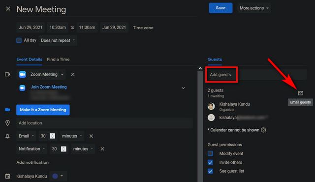 Enviar una invitación a una reunión de Zoom con Google Calendar