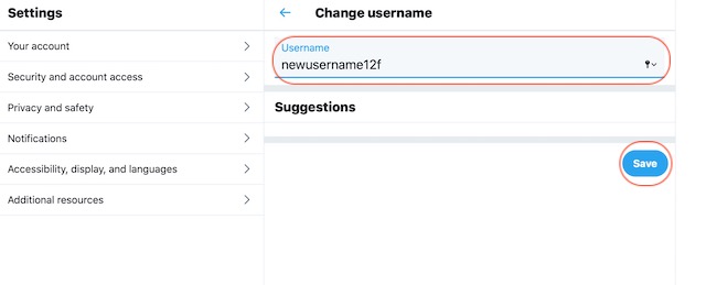 Cambiar el nombre de usuario de Twitter con un navegador web 5