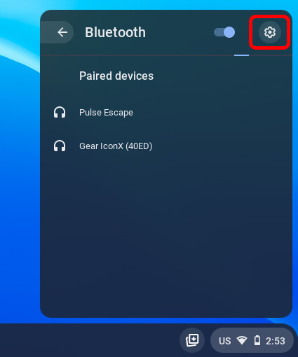 icono de configuración de bluetooth de chromebook