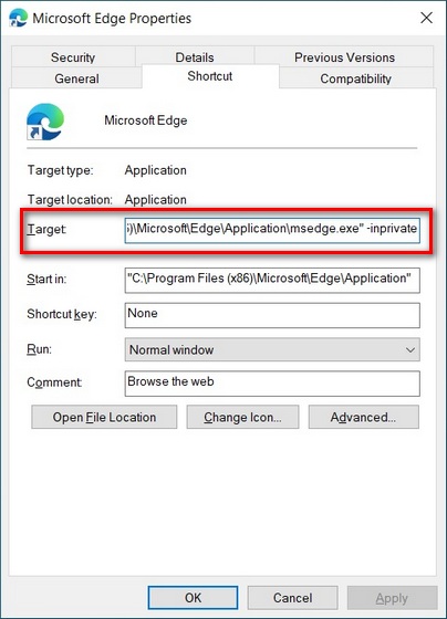 Abra Microsoft Edge Chromium en modo InPrivate