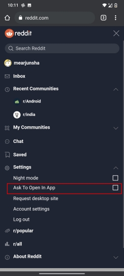 Deshabilite la ventana emergente 'Abrir en la aplicación' en Reddit (2021)