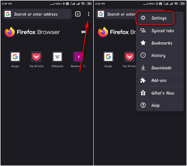 Configuración de Firefox Android