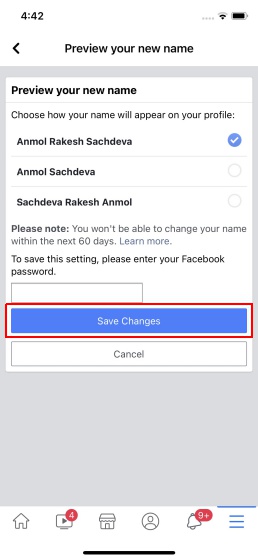 cómo cambiar el nombre de facebook 4 - ios