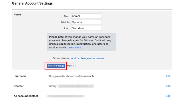 cambiar el nombre de facebook web 2