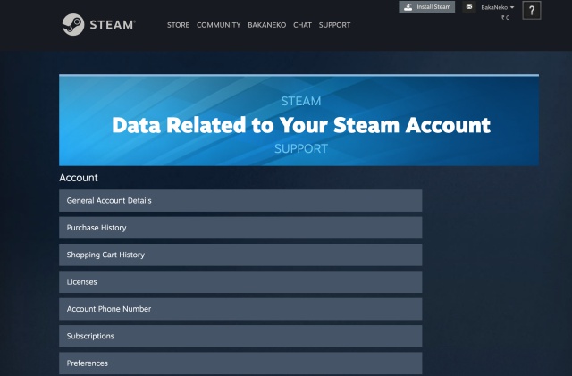 datos relacionados con tu cuenta de Steam