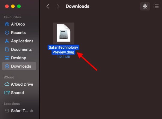Haga clic en la tecnología Safari Vista previa del archivo DMG