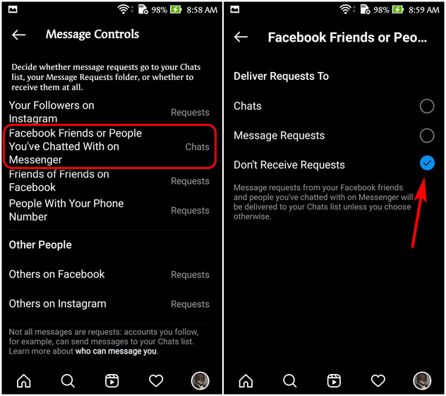 Desvincular los mensajes directos de Instagram y Facebook Messenger