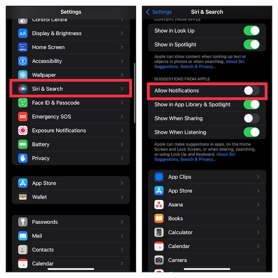 No permitir notificaciones de Siri en iPhone y iPad 