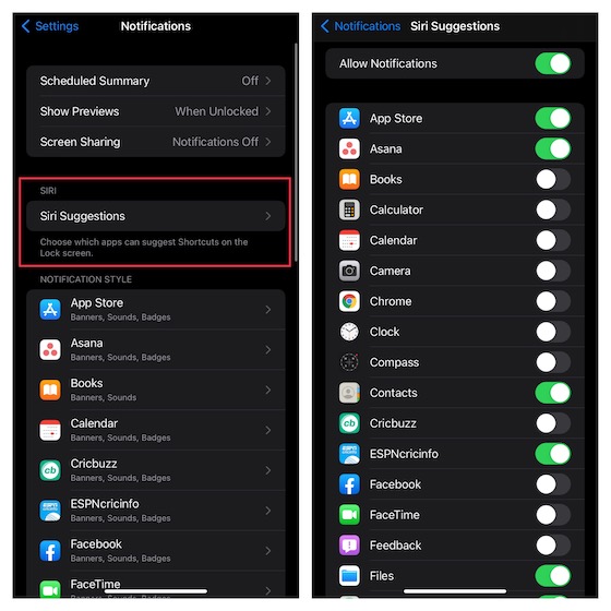 Ocultar sugerencias de Siri de la pantalla de bloqueo en iPhone y iPad 
