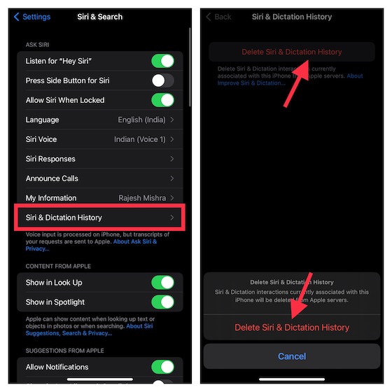 Eliminar Siri y el historial de dictados en iPhone y iPad 