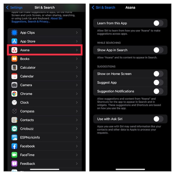Desactiva Siri para aplicaciones individuales en iOS y iPadOS