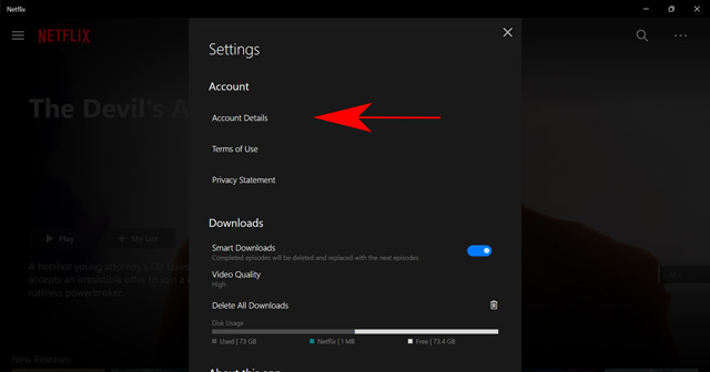 abra la configuración de la cuenta en la aplicación de computadora de Netflix
