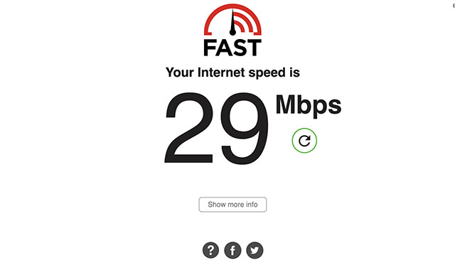 Captura de pantalla de prueba de velocidad de internet fastdotcom