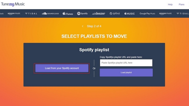 carga desde tu cuenta de Spotify para transferir listas de reproducción de Spotify