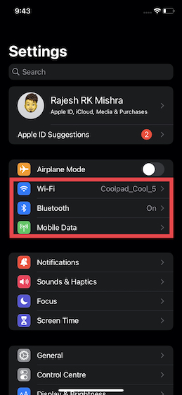 Apagar/encender WiFi y Bluetooth en iPhone 