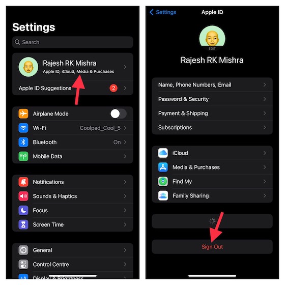 Cerrar sesión de ID de Apple en iOS 