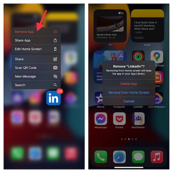 Eliminar aplicaciones de la pantalla de inicio en iPhone y iPad 