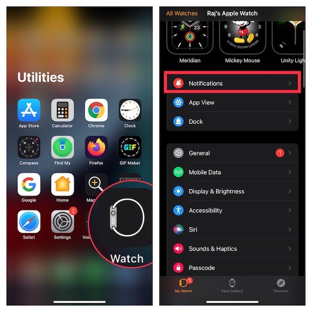 Configuración de notificaciones en la aplicación Watch para iOS 