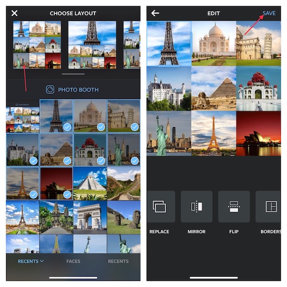 Crea un collage de fotos usando Layout de Instagram en iPhone 