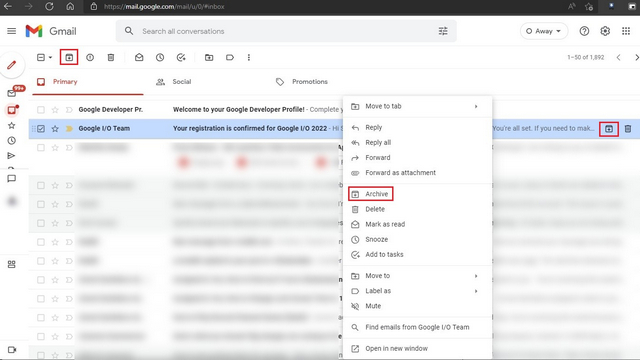 archivar un correo en gmail