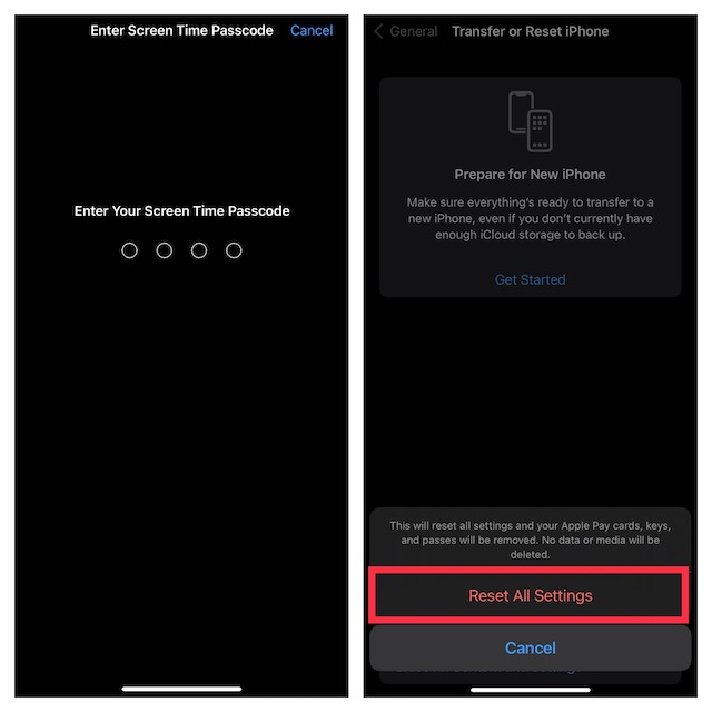 ingrese el código de acceso de tiempo de pantalla en iOS y iPadOS