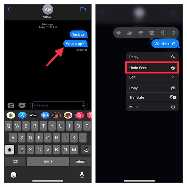 Cancelar el envío de iMessages en iPhone y iPad con iOS 16/iPadOS 16