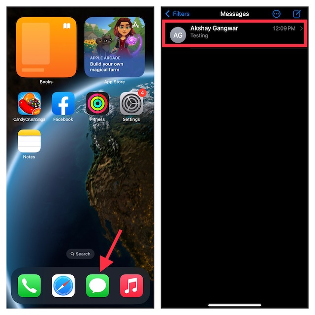 Abra la aplicación Mensajes de Apple en iPhone