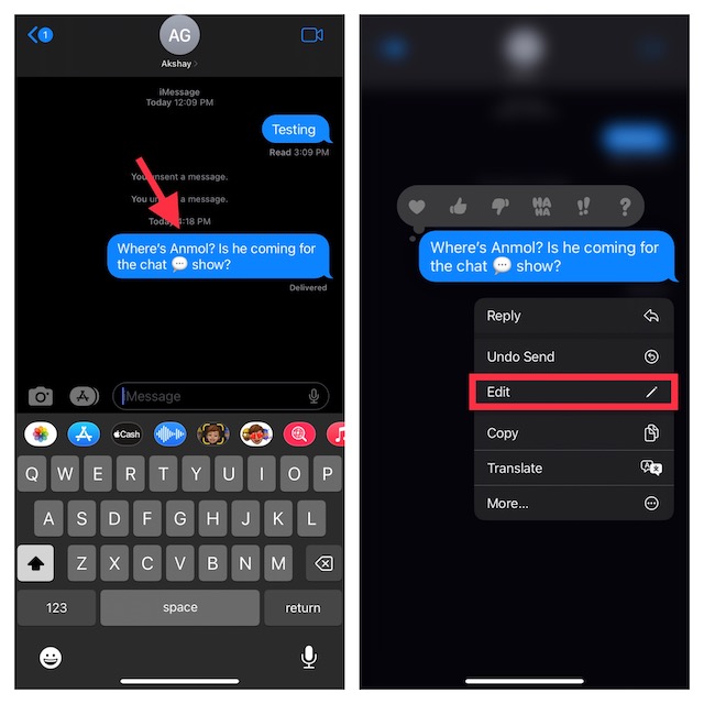 Editar mensajes de iMessage en iPhone y iPad