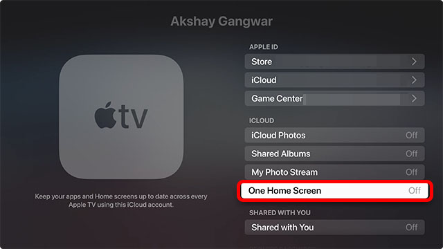 una opción de pantalla de inicio en apple tv