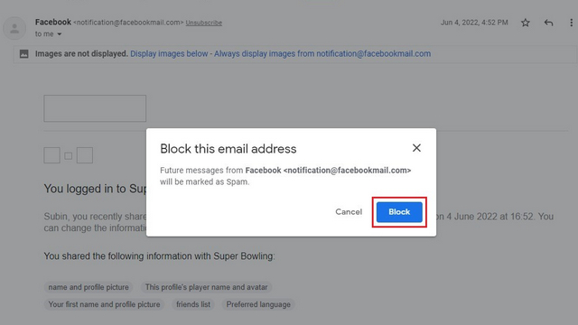 bloquear dirección de correo electrónico