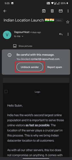 desbloquear remitente gmail