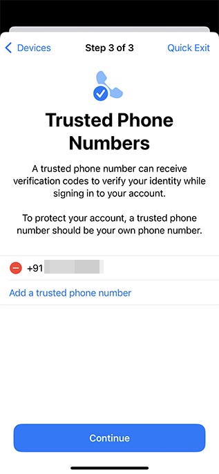 gestionar la comprobación de seguridad de los números de teléfono de confianza