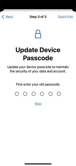 actualización de la verificación de seguridad del código de acceso del dispositivo