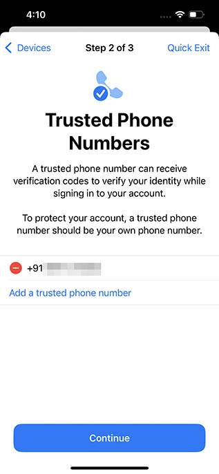 verifique la verificación de seguridad de los números de teléfono confiables