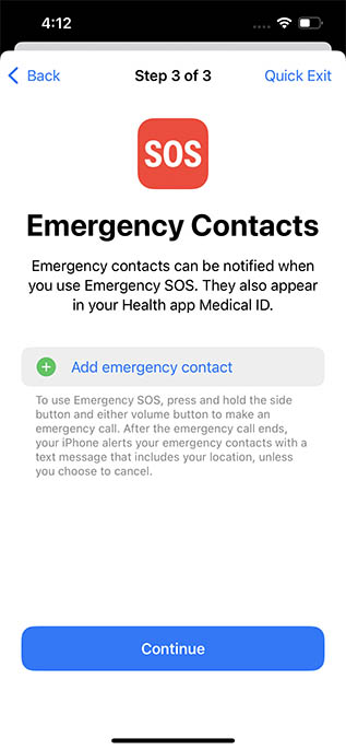 administrar contactos de emergencia verificación de seguridad de iphone