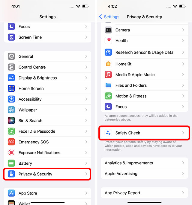 opciones de verificación de seguridad en la configuración del iphone