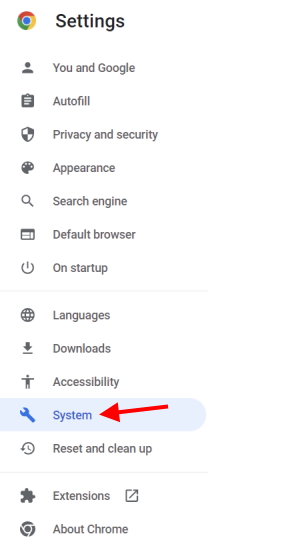opción de sistema google chrome 