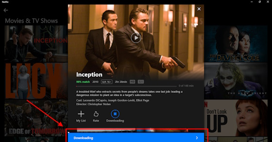 Descarga de la película Inception en Netflix PC