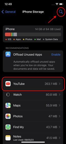 Almacenamiento de datos iOS de la aplicación de YouTube