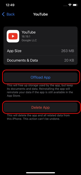 Descargue o elimine una aplicación de iOS para activar el modo restringido fuera de YouTube