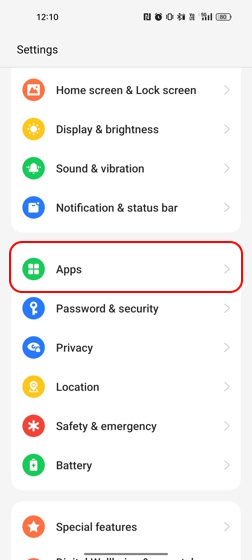 Pestaña de aplicaciones Ajustes de Android