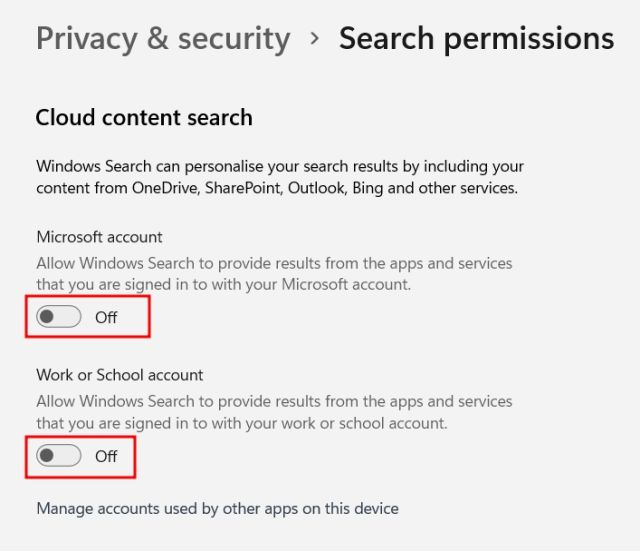 configuración de permisos de búsqueda windows 11